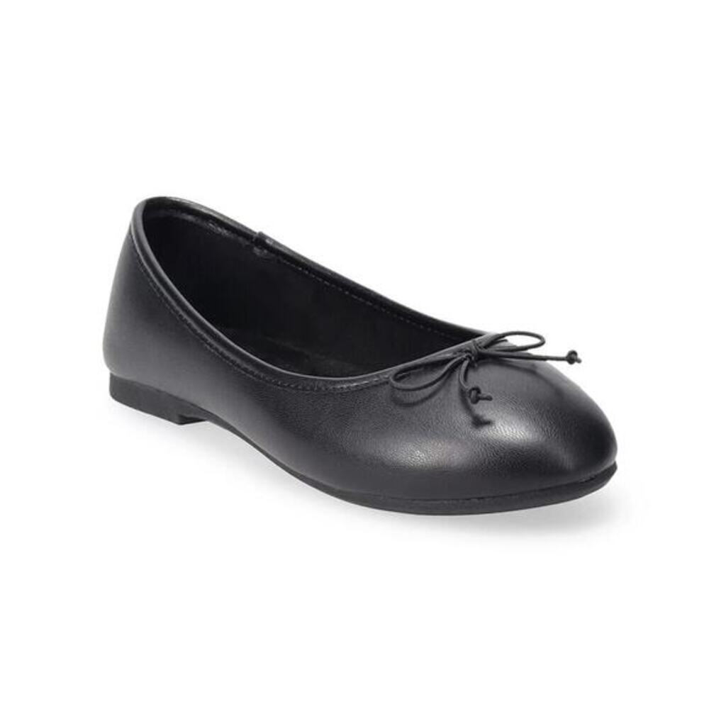 SO Girls Black Leather Ballet Flats Shoes Sz 1